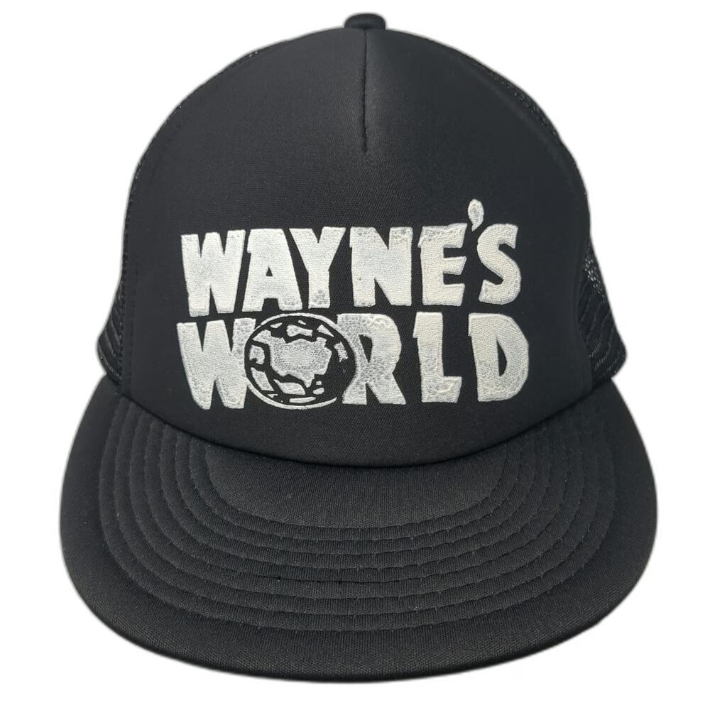Wayne's World Movie Logo Black One Size Trucker Hat Snapback Foam Mesh Back